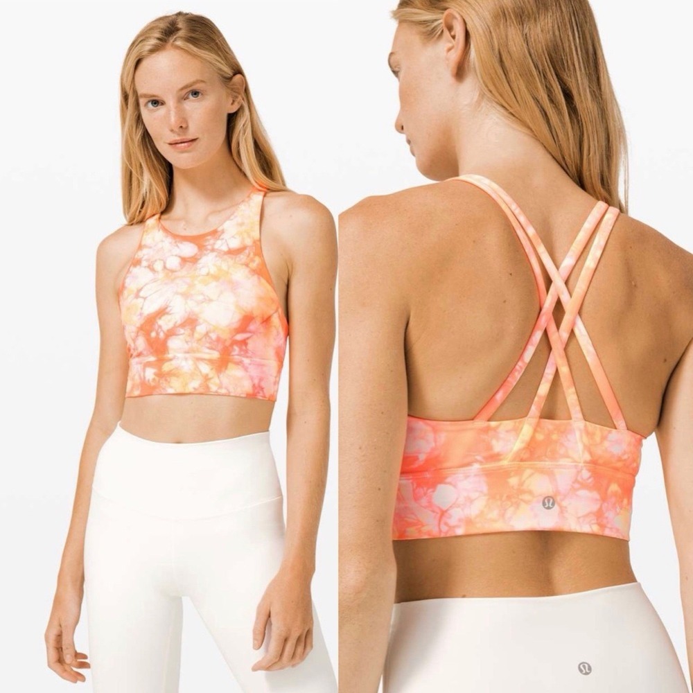 Lululemon Energy Bra High Neck Long Line Shibori Size 4 Sports Bra Athletic